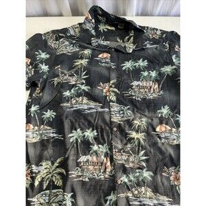 Batik Bay Hawaiian Style Shirt Sz 2XLT Black Tropical Island Scenes 100% Rayon
